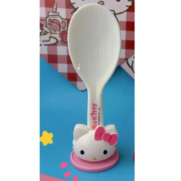 Hello Kitty Rice Spoon with Stand White Pink Sanrio NWT - Picture 1 of 4